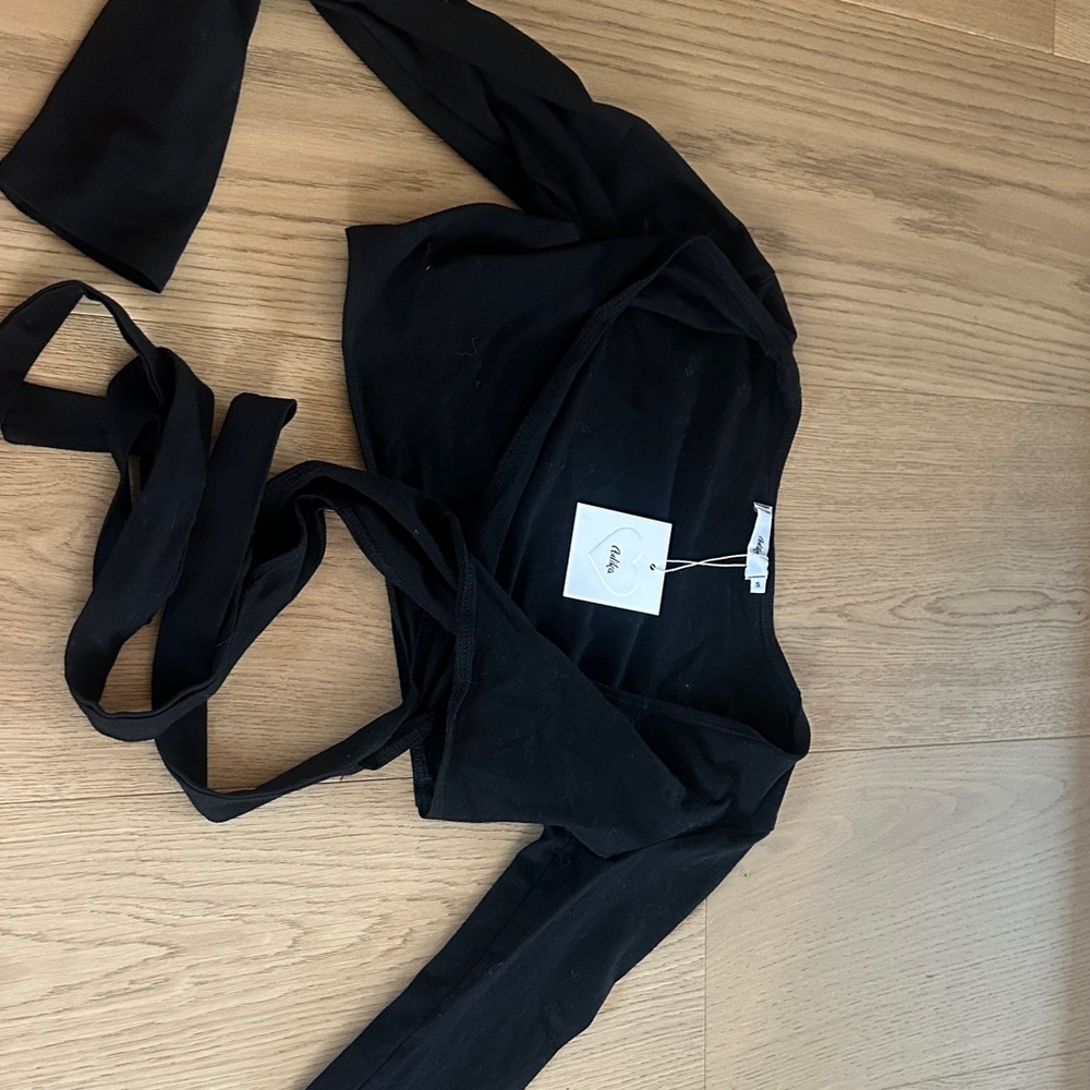 Black Wrap Crop Top with Long Ties